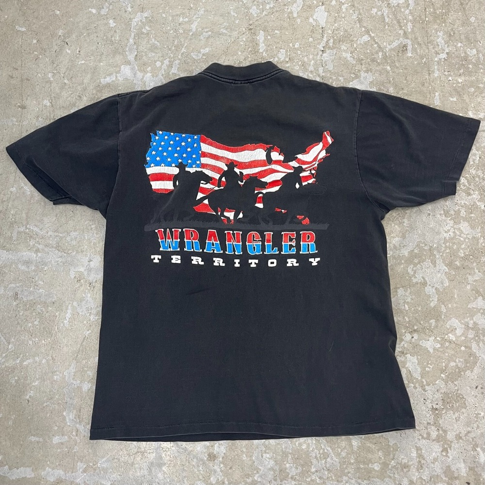 Vintage Wrangler Shirt Mens Size Large‎ USA Black 90s Faded Single Stitch Cowboy